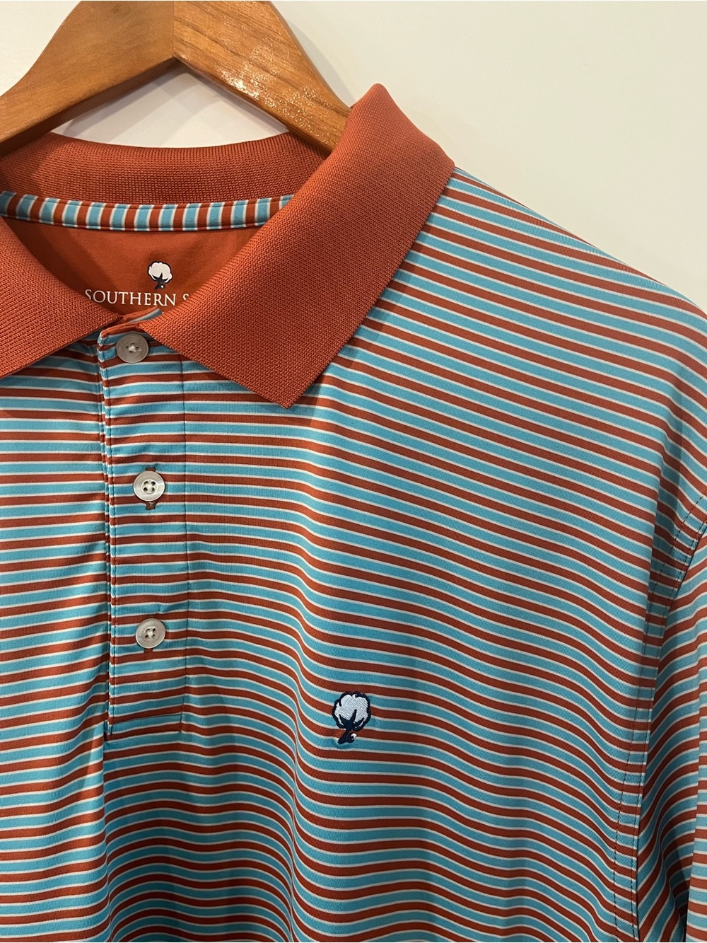 The Southern Shirt Company Rust Orange & Light Blue Striped Polo